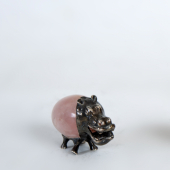 Ezüst miniatűr víziló miniatűr figura rózsakvarcca