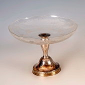 Ezüst asztalközép régi florális mintás üveggel